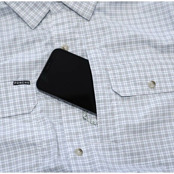 PONCHO MEN’s THE OVERCAST SHORT SLEEVE SHIRT Gary Blue Plaid XXL Fishing Outdoor - Picture 5 of 15